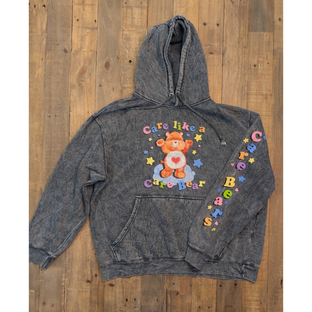 Lane‎ Seven Care Bears Hoodie XL Distressed Mineral Wash Tenderheart Bear Gray